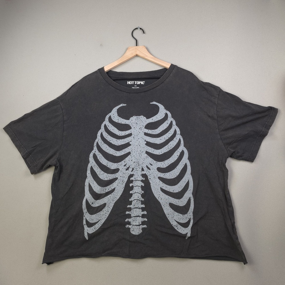 Hot Topic Skeleton Rib Cage Tee Womens LG Black Boxy Oversized Gothic Grunge Y2K